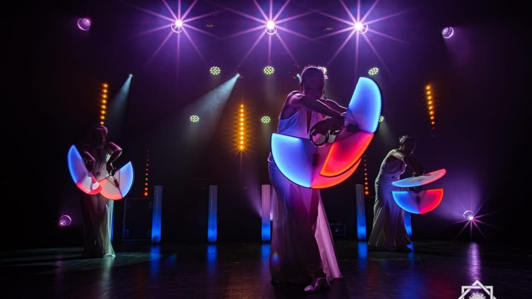 Artiste avec éventails lumineux, spectacle Symphonie - Compagnie Luminescence, photo 24